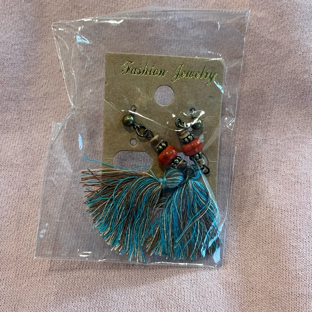 Turquoise, brown, orange earrings
